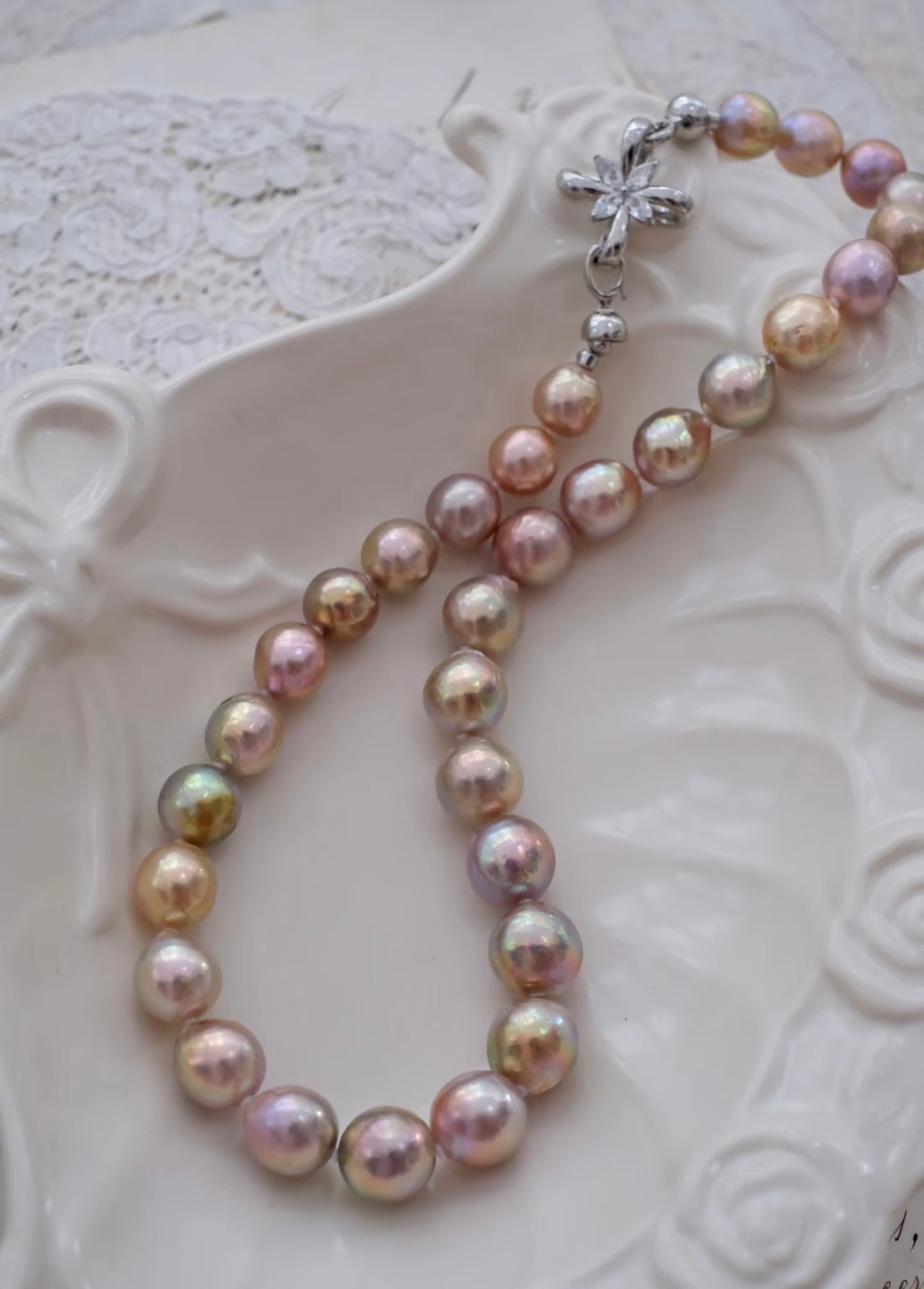 Natural Iridescent Round Baroque Pearl Necklace
