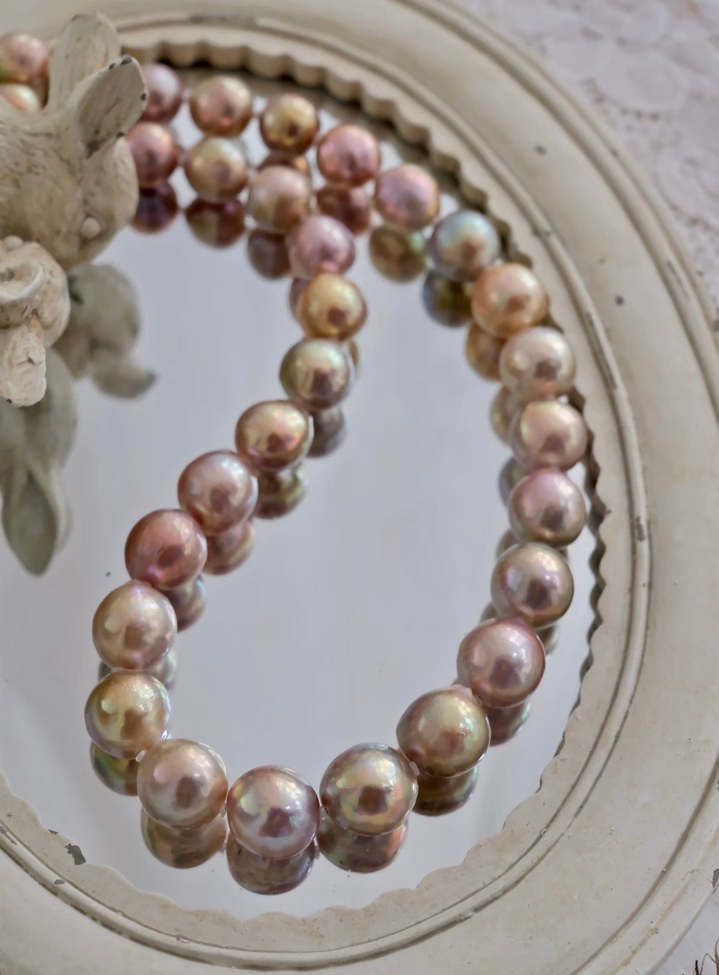 Natural Iridescent Round Baroque Pearl Necklace