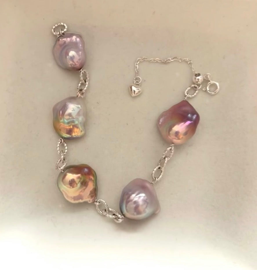 Iridescent Natural Freshwater Baroque Pearl Bracelet