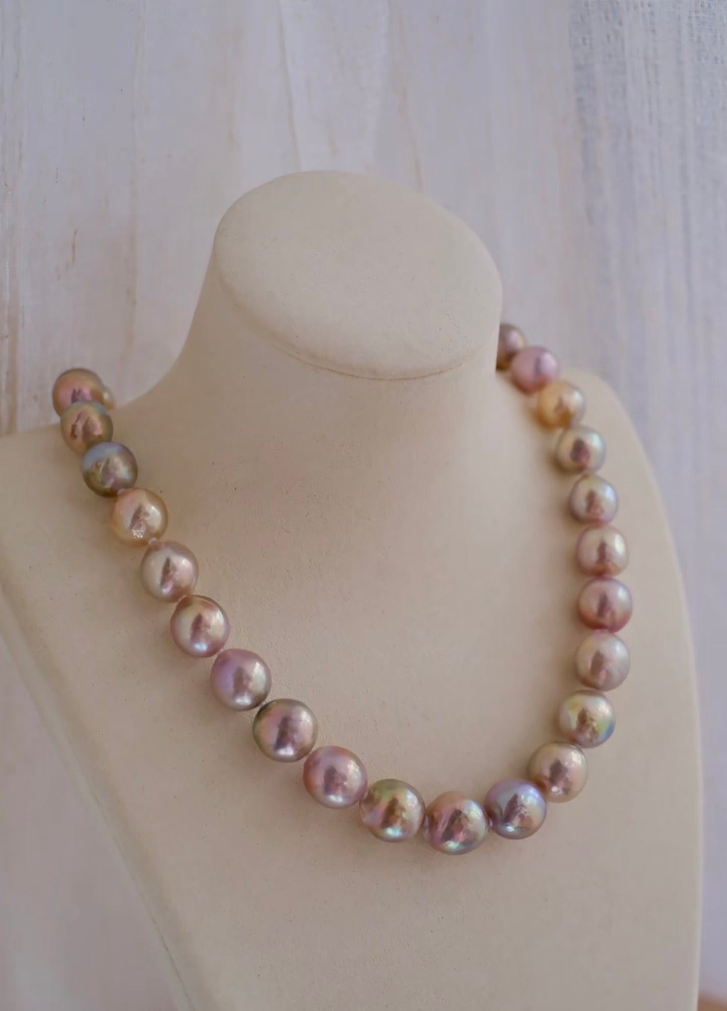 Natural Iridescent Round Baroque Pearl Necklace