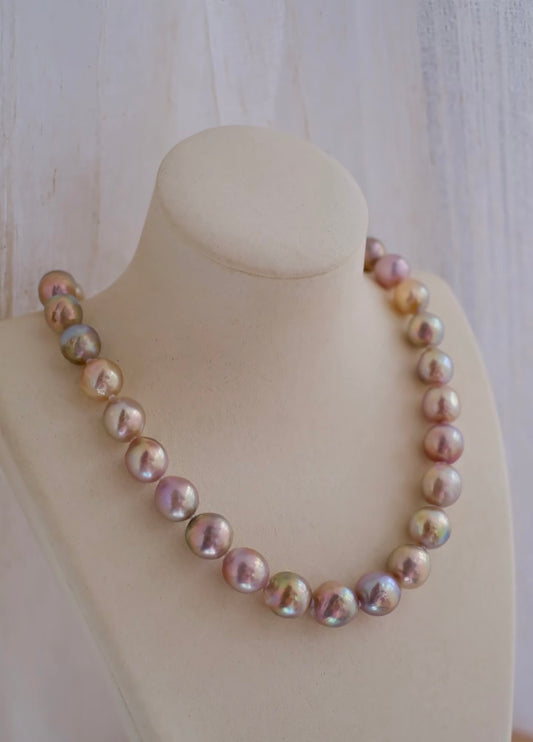 Natural Iridescent Round Baroque Pearl Necklace