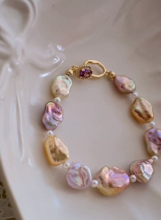Natural Iridescent Baroque Pearl Bracelet
