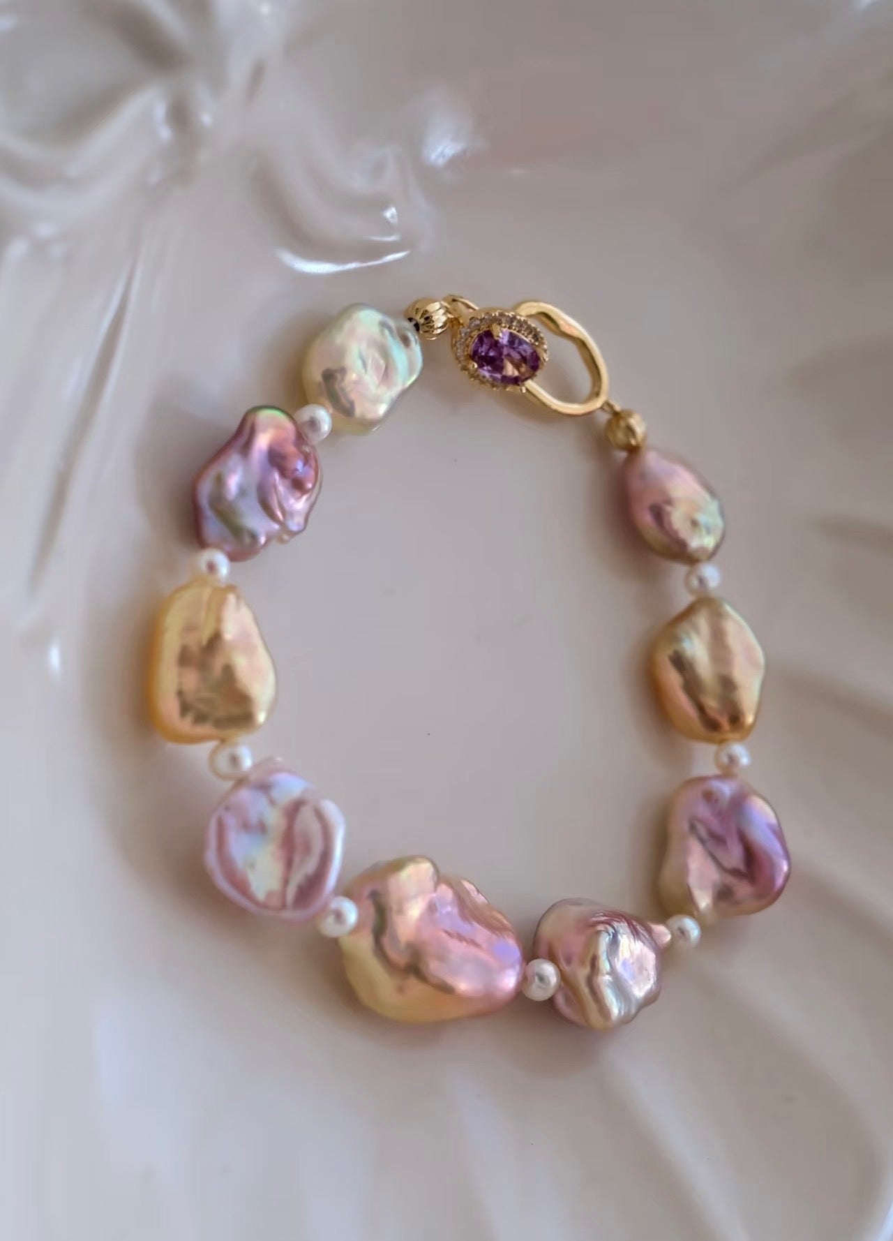 Natural Iridescent Baroque Pearl Bracelet
